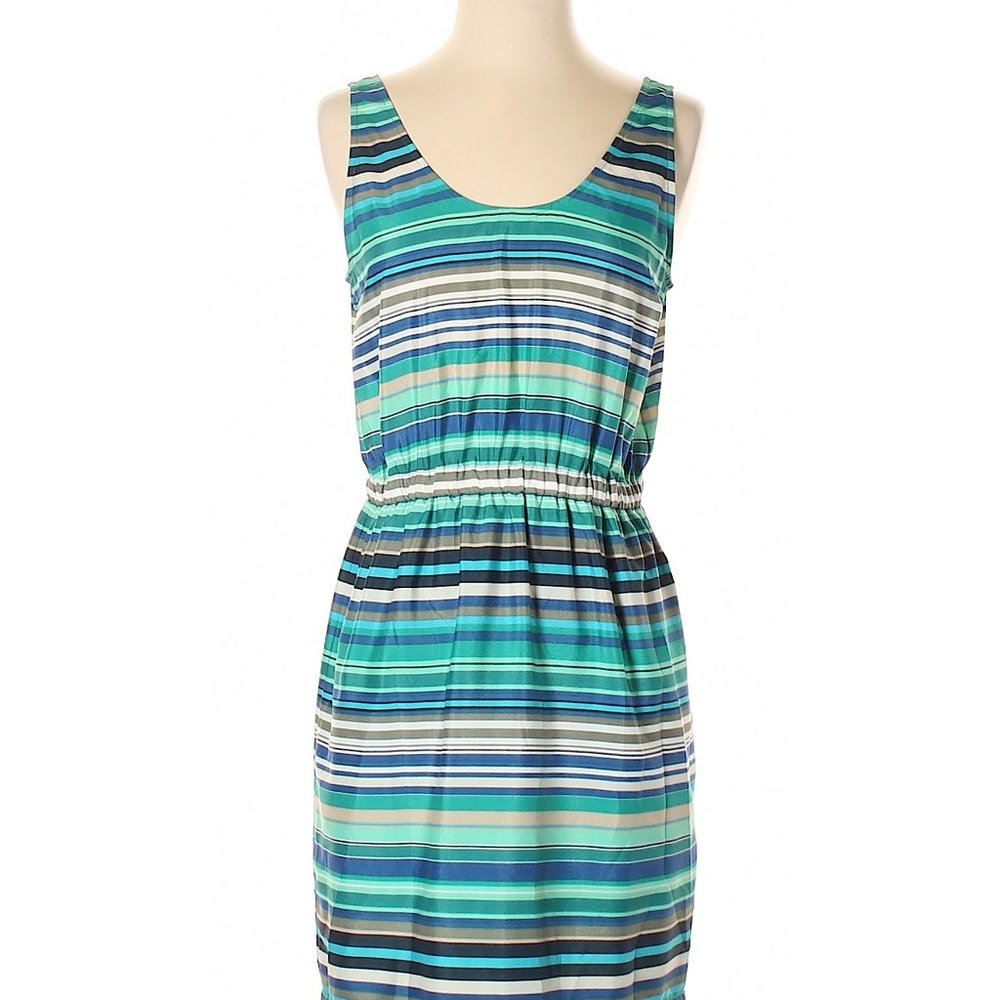 Ann Taylor Loft Sleeveless Blue, Green Striped Dress, L